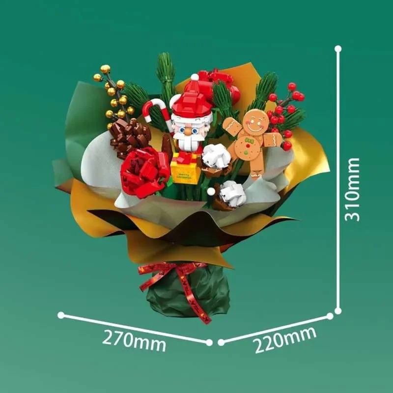 DIY 음악 산타 클로스 빌딩 블록, 크리스마스 꽃 부케, 창의적인 진저 브레드, 남자 벽돌, 크리스마스 선물, 어린이용 장난감, 882 개