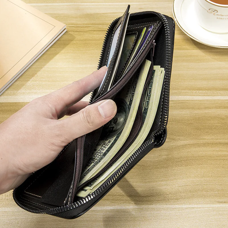 Men's Short Wallet Patchwork Stone Texture Large Capacity Tri-Fold Zipper Coin Purse Multi-Card Holder
