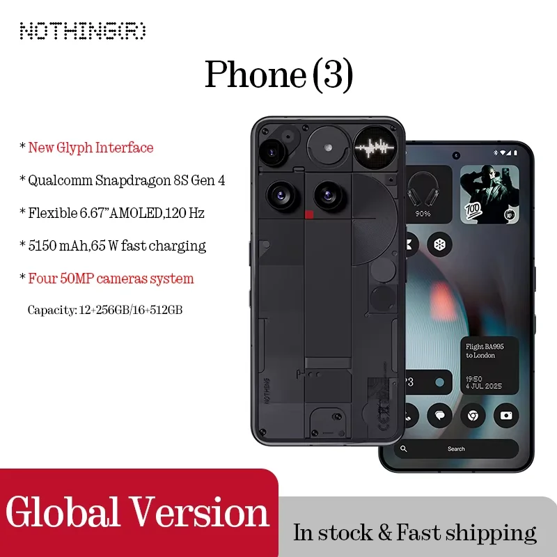 الإصدار العالمي متوفر في المخزون لا شيء هاتف (3) كاميرا Qualcomm Snapdragon 8S Gen 4 6.77 120 هرتز 50 ميجابكسل #3