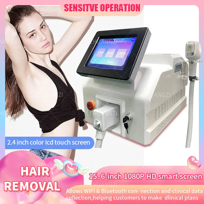 

Diode L-aser Hair Removal Machine 808 755 1064 Epilator Touch Handle L-aser Hair Facial Hair Fast Painless Depilator Machine