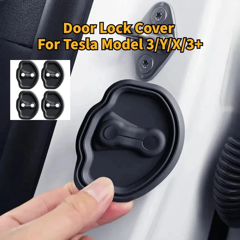 Door Lock Cover Silicone for Tesla Model 3/Y/X/3+ Accessories Door Mute Damping Door Lock Cushion Anti-collision Latches Case