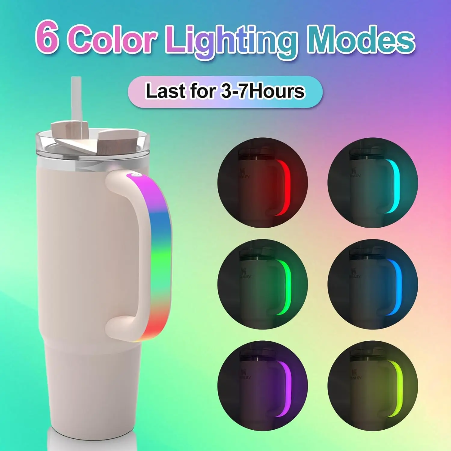 

6 Colors LED Light-Up Tumbler Handle for Stanley 40oz/30oz Cups, Rechargeable Handle Accessory Gift for Stanley Cup Lovers