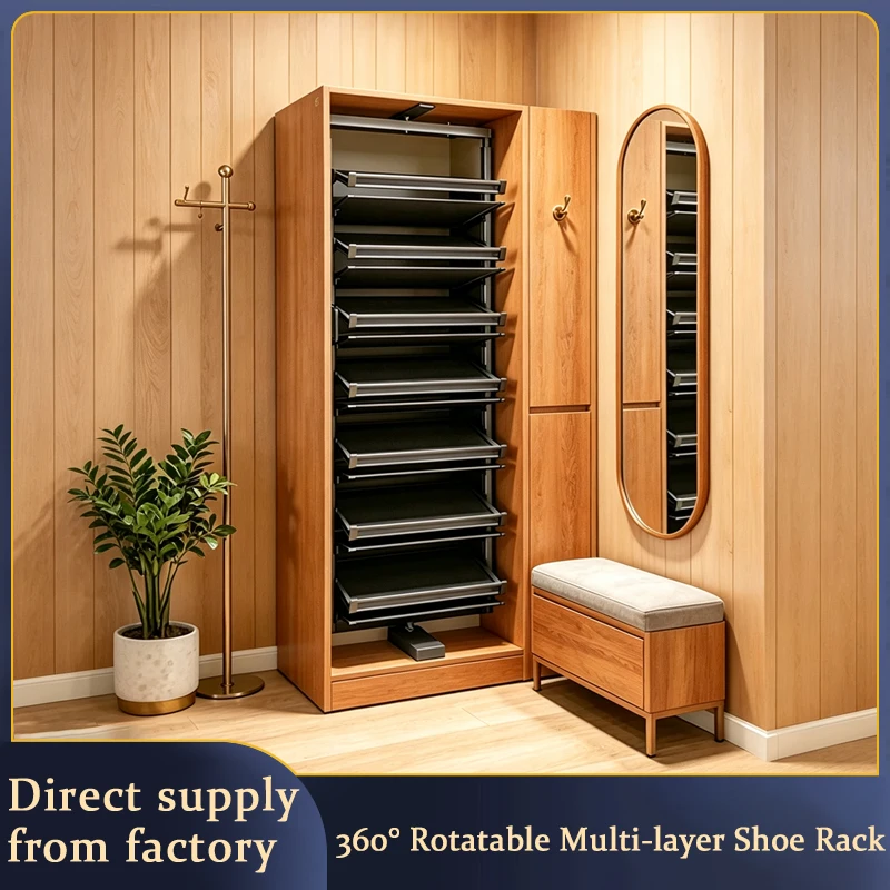 360 Degree Rotating Shoe Rack Aluminum Alloy Multilayer Adjustable Height Pull Out Double Sided Built In Leather Dustpad