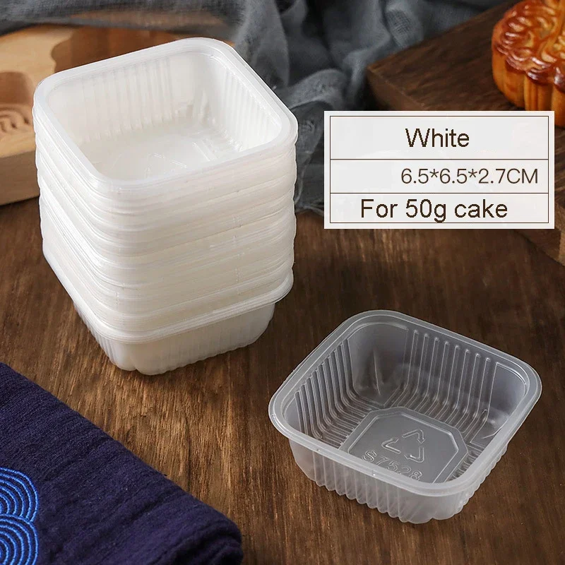 100pcs 50g Plastic Mooncake Inner Tray Handmade Cookie Cake Box For Packaging Xi Su He Egg Yolk Crisp Business Packing Wrapper