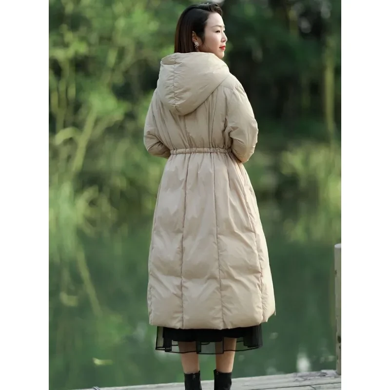 ฤดูหนาวใหม่สี Feminity หนาเข่ายาวหลวมแฟชั่นทั้งหมด Hooded Down JACKET ระเบิด Coats