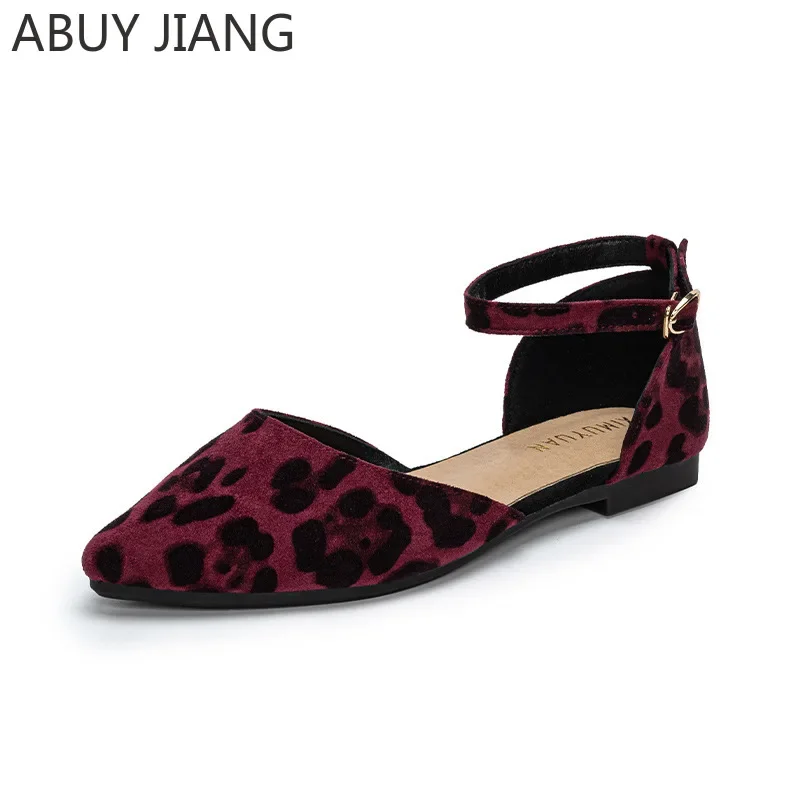 2024 New Sexy Leopard Single Shoes Women Pointed Shallow Mouth Buckle Hollow Shoes 41-43 Large Size