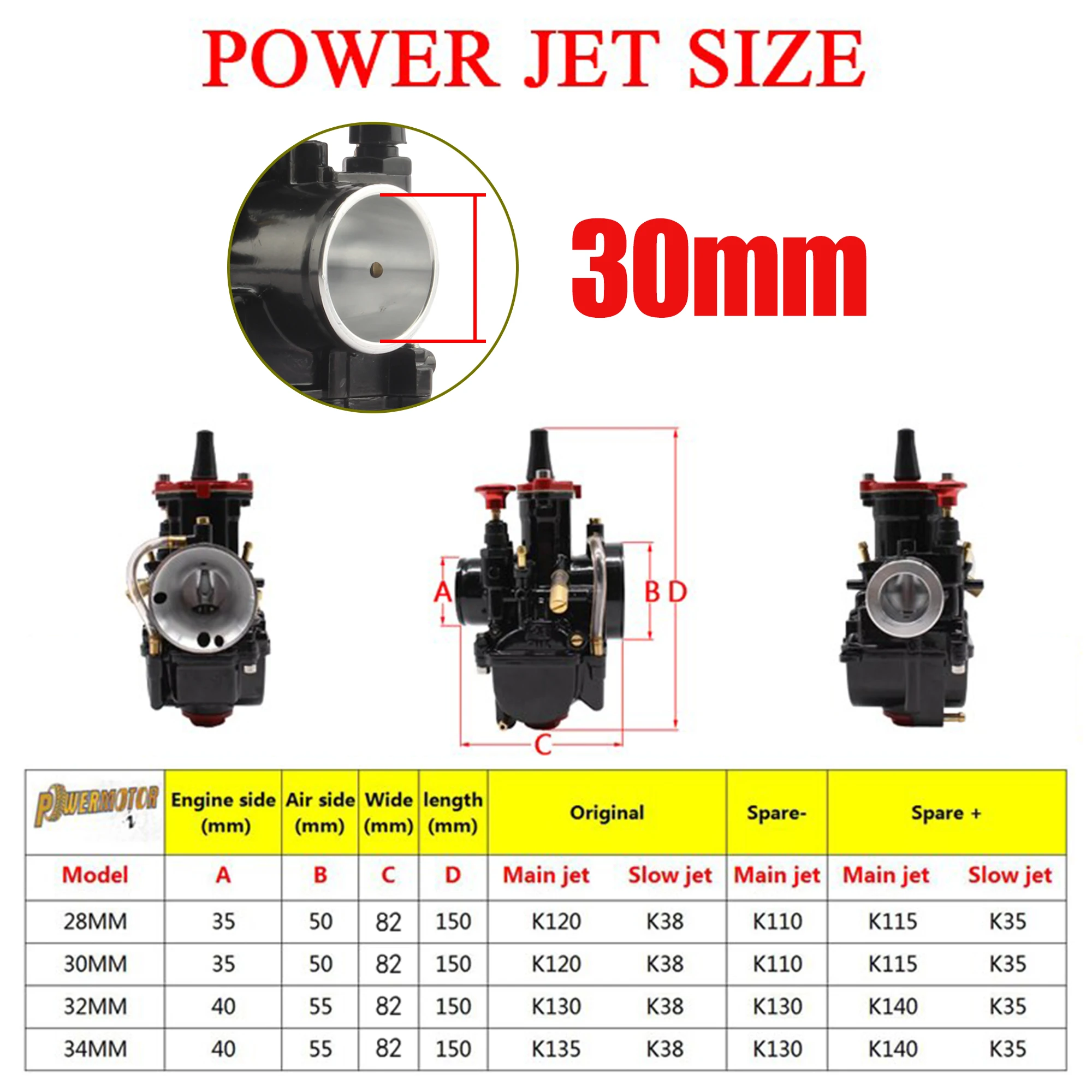 Motorrad-Vergaser 21mm 24mm 26mm 28mm 30mm 32mm 34mm Universal-Tuning PWK Power Jet Roller Go-Kart Moped ATV UTV Motocross – Detail 2