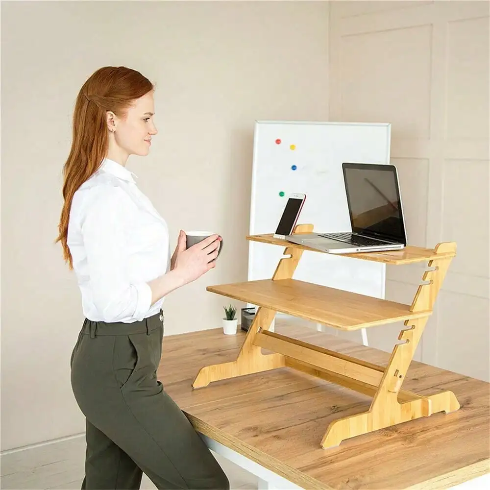 Sit-Stand Wood Desk Converter Holder Office Monitor Riser Height Adjustable