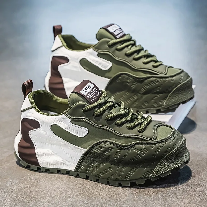 Multi Tone Embossed Upper Retro Sneakers For Men Women Thick Rope Laces Wear Resistant  Outsole Street Work Footwear Student