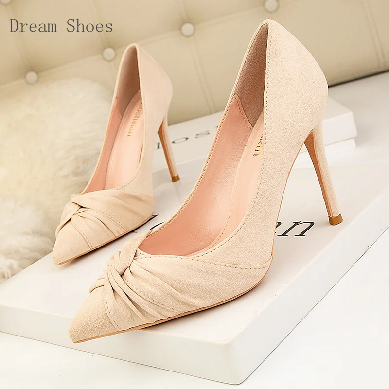 

Gentle Velvet Fabric High Pump Shoes, 10cm Slim Women'S Shoes For Banquets, Shallow Pointed High-Heeled Ladies Shoes