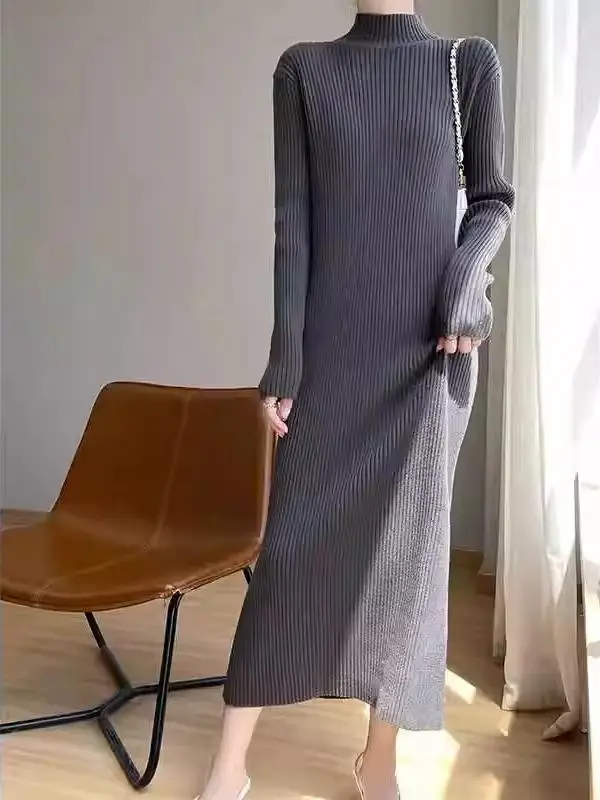 เสื้อไหมพรมถักยาวทรงตรง คอสูง ความยาวระดับเข่า สำหรับผู้หญิง แบรนด์ Dr เหมาะสำหรับฤดูใบไม้ร่วงและฤดูหนาว สวมใส่สบาย เหมาะกับการเดินทาง