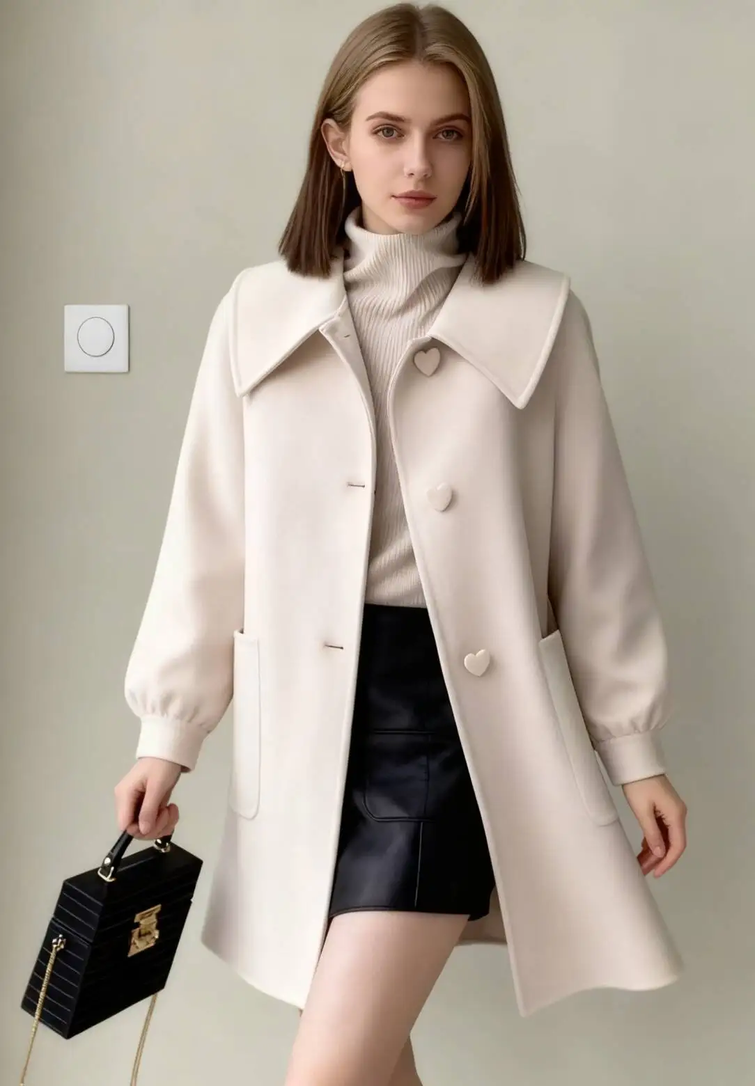 

Шерстяные пальто, женское шерстяное пальто с принтом, зимняя парча с воротником-стойкой, двубортное, для взрослых, элегантное, темпераментное, во французском стиле