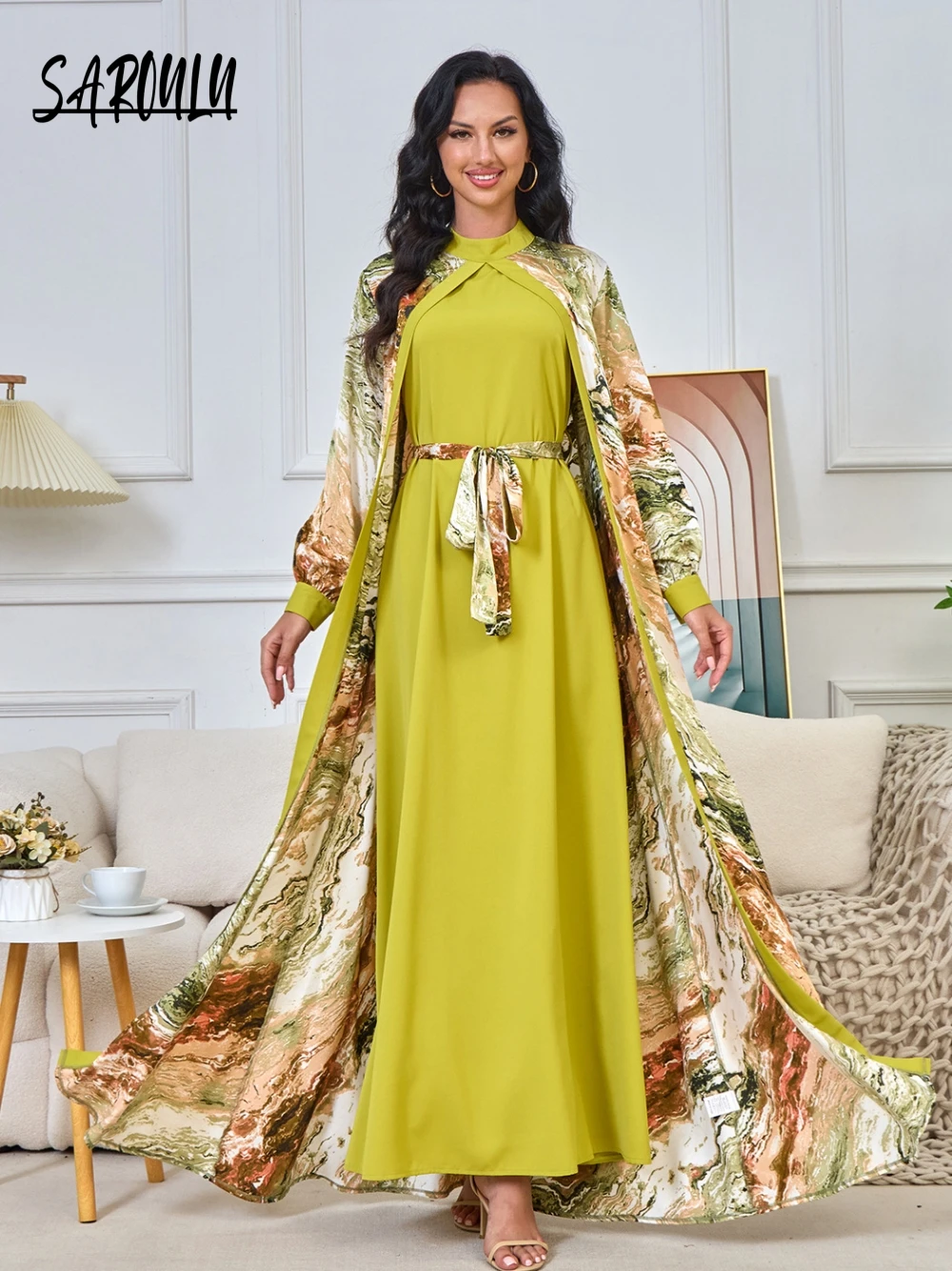 Hot Sale Mother Of Dubai Evening Dress Printed Cardigan Two-piece Set Kaftan Prom Gown A Line Plus Size Party Robe Customized