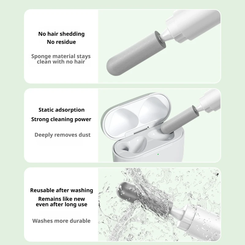 SAMZHE 3-in-1 Ohrhörer-Reinigungsstift Bluetooth-Kopfhörer-Reinigungsset für Ohrhörer Tragbares Kabelloses Kopfhörer-Etui Reinigungswerkzeug-Set – Detail 9