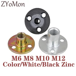 2pcs Iron Plate Nut Furniture Plywood On Lock Nut Sofa Foot Lock Galvanized Three-Hole Nut Color White Black Zinic M6 M8 M10 M12