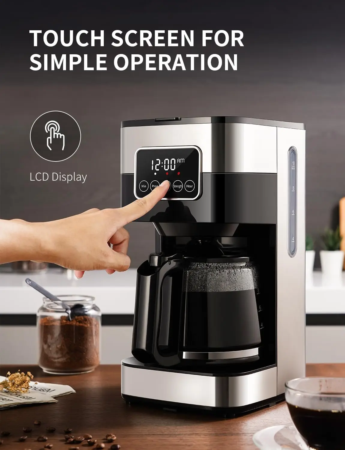 Coffee Maker Programmable, Drip Coffee Machine with Timer, 10-Cup Coffee Pot with Auto Shut-Off, Home & Office, Glass Carafe