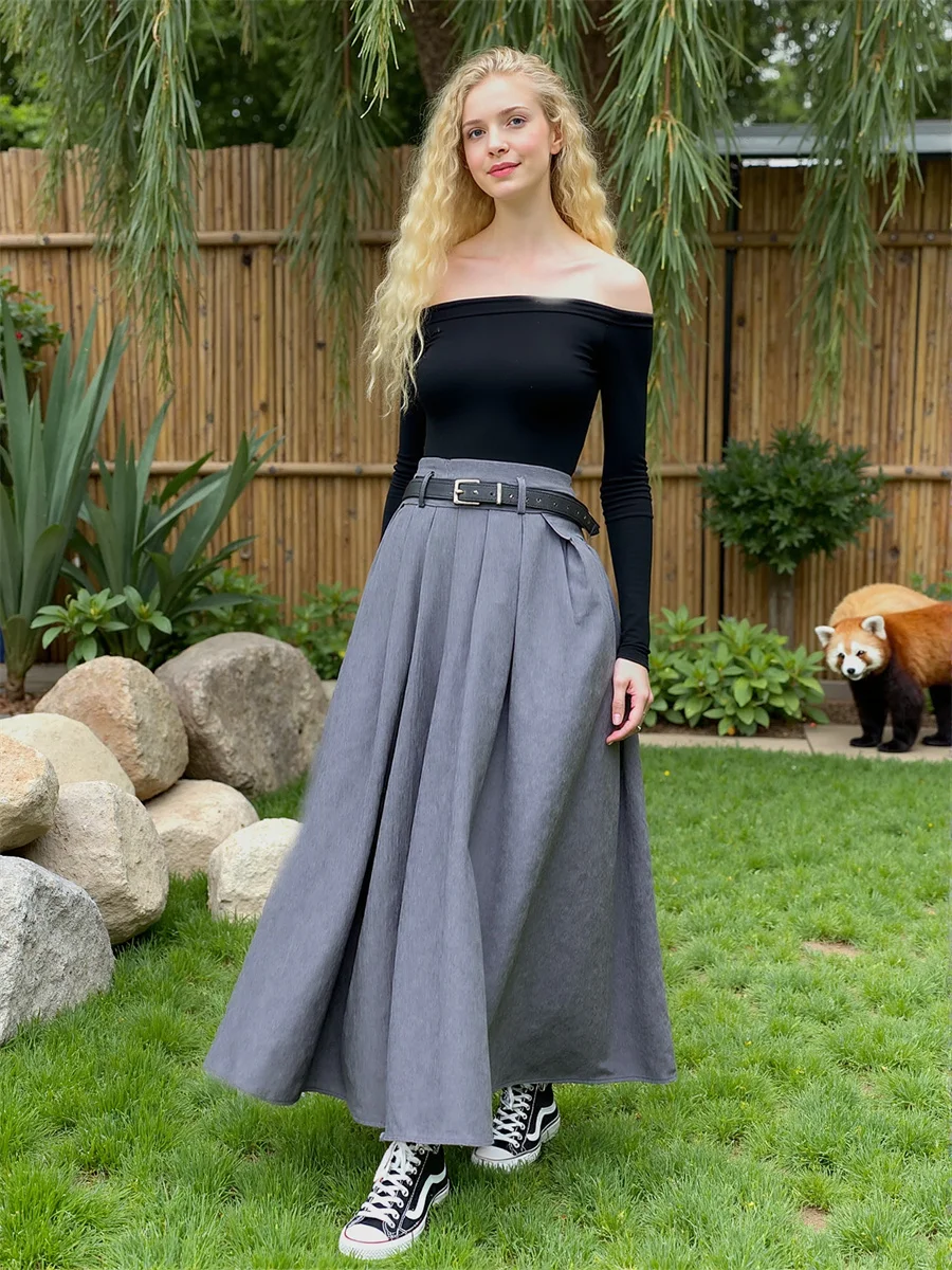 

Pleated Floor Length Skirts Womens Cotton Patchwork Pleated Ruffle Mesh Layered Elastic Waist Simple Summer Artistic Versatile