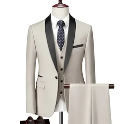 Men's Lapel Collar 3 Piece Suit Set Coat Vest Trousers / Business Groomsmen Groom Wedding Dress Blazer Jacket Pants Waistcoat