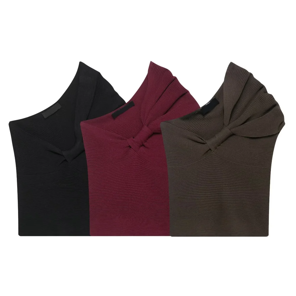 2025 BM&MD&ZA Women's Ribbed Tops with Knot - front V - neck Design Stylish and Comfortable for Various Occasions