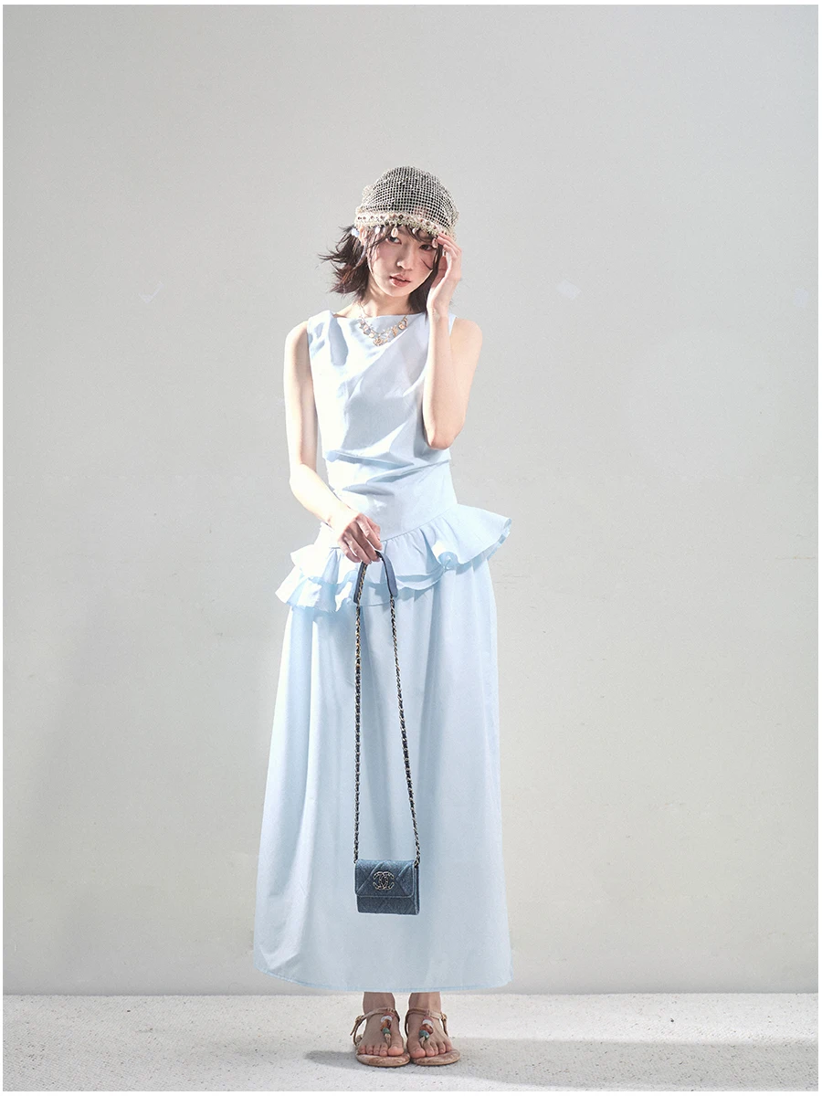 

Платье Liparpa Simple Long Sleeveless Vest с завышенной талией, А-силуэт, хлопок, весенний свежий стиль, повседневная одежда для женщин