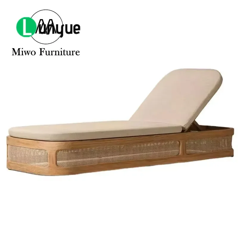 Modern Teak Outdoor Foldable Chair Beach Garden Pool Hotel Resort Furniture Sofa Bed Durable Weather Resistant Space Saving