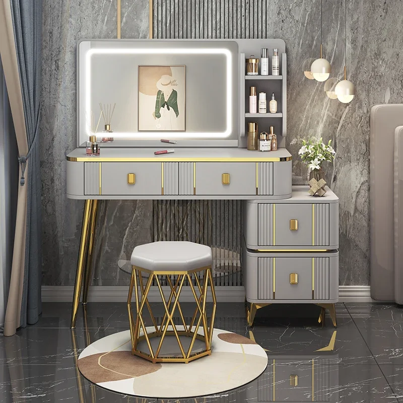 

Corner Luxury Mirror Vanity Tables Storage Modern Girl Bedroom Vanity Tables Makeup Seating Unique Schmink Tisch Furniture