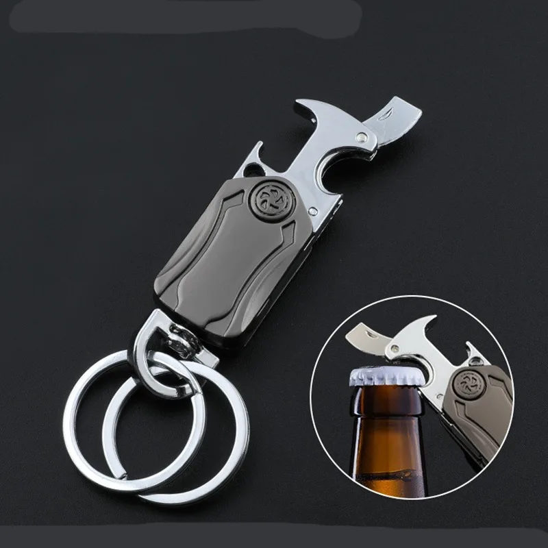 Fingertip gyro keychain men's small knife bottle opener creative car keychain customized gift multifunctional pendant