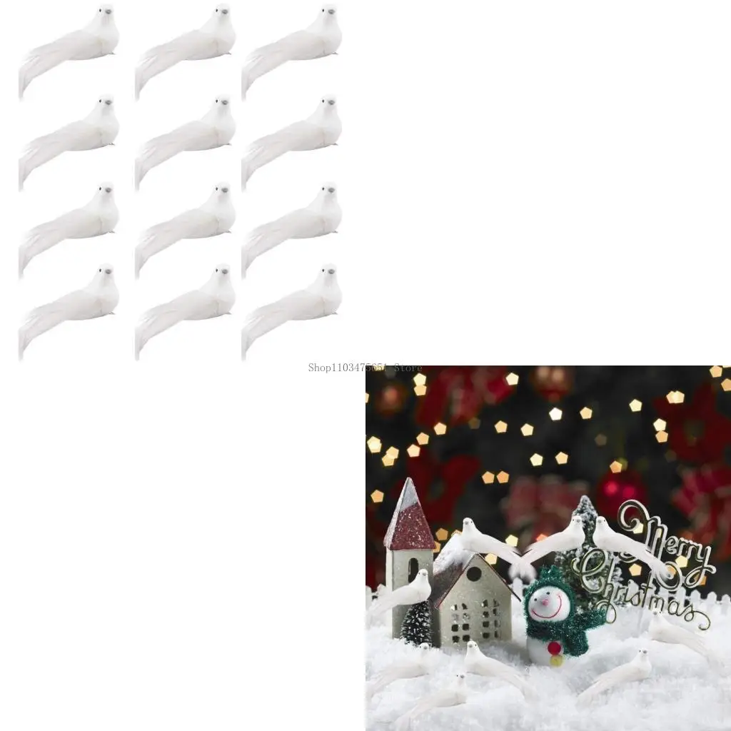  12 Pcs Decorative Fake Doves White Birds with Clip Christmas Tree Ornament