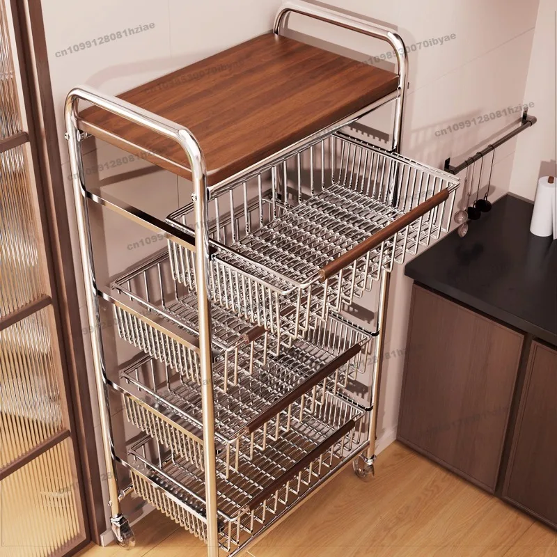 Medieval Style Kitchen Rack Trolley Multi-functional Crack Multi-layer Fruit and Vegetable Basket Snack Movable Storage Rack