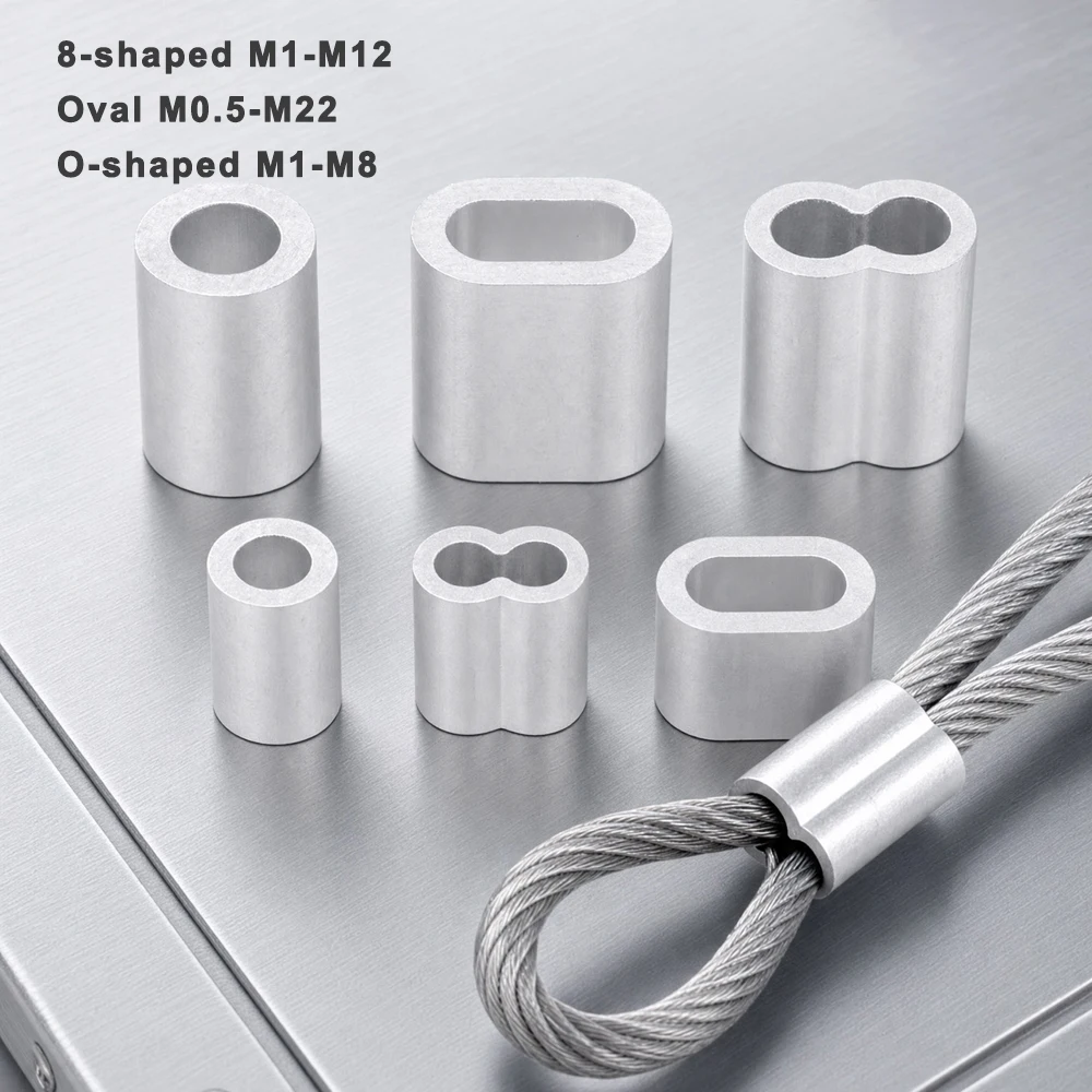 1-50pcs Aluminium Sleeve,Double Hole Cable Crimp Sleeve 8-Shape Aluminum Cable Stopper Crimp Rope Hardware Accessories