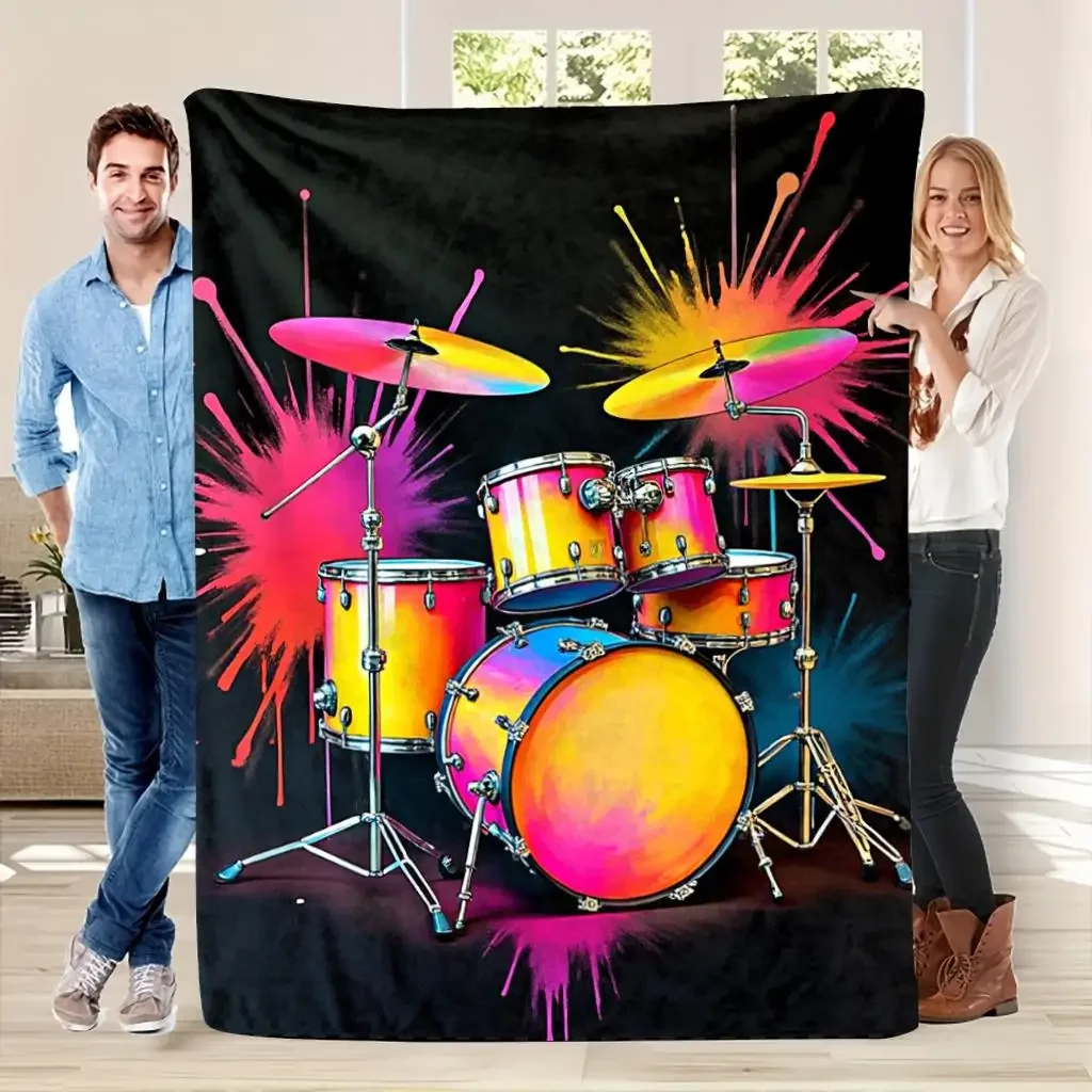 Doodle with drumming patterns Flannel printed blanket suitable for all seasons suitable for living room office sofa and travel