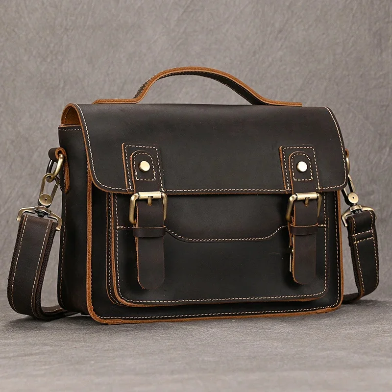 

Newsbirds Leather Shoulder Bag Crossbody Genuine Mens s Crazy Horse leather Vintage Sling