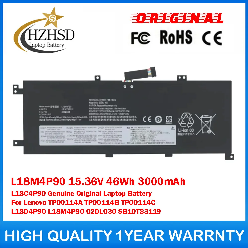 L18M4P90 15.36V 46Wh 3000mAh L18C4P90 Genuine Original Laptop Battery For Lenovo TP00114A/B L18D4P90 L18M4P90 02DL030 SB10T83119
