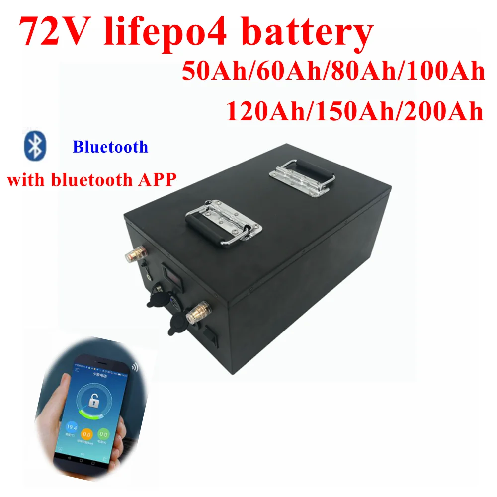 

lithium 80Ah 72V 100Ah 200Ah 120Ah 150Ah lifepo4 battery bluetooth BMS APP for 7000W scooter Motorcycle inverter + charger