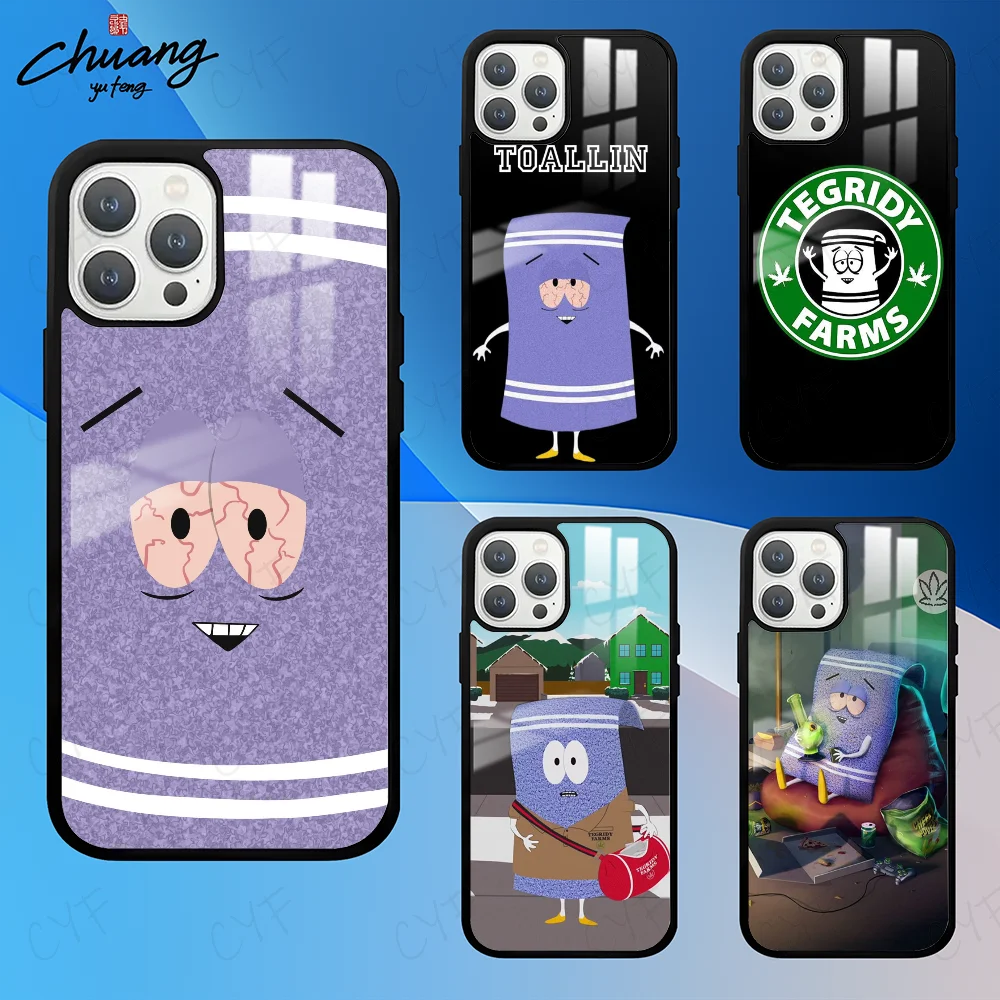 S-South-S-P-Park Towelie Phone Case For 11 12 13 14 15 16Pro Max mini Plus Frosted mirror Phone Cover