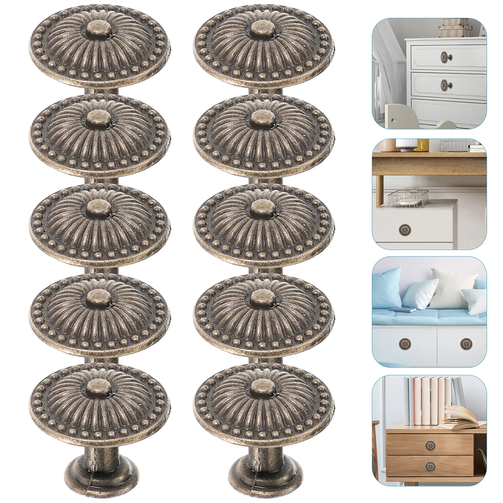 

10 Pcs Cabinet Knobs Vintage Bronze Handle Kitchen Cabinets Retro Door Drawer Pulls Brushed