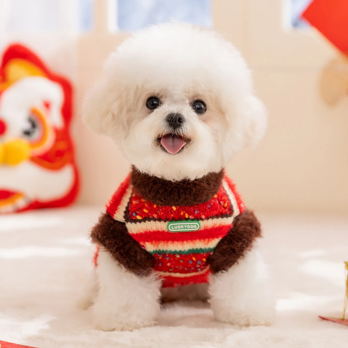 Pet Clothing Colorful Polka Dot Striped Sweater Small Dog Autumn/Winter Two-Piece Knit Teddy Warm Clothes XS-XL