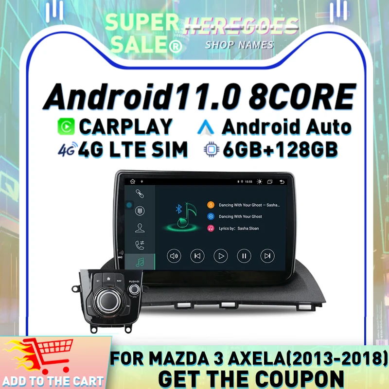 Carplay DSP 8GB+128GB Android 11.0 Car DVD Player 4G LTE Navigation GPS Map RDS Radio BT Autoradio For Mazda 3 Axela 2014 - 2018