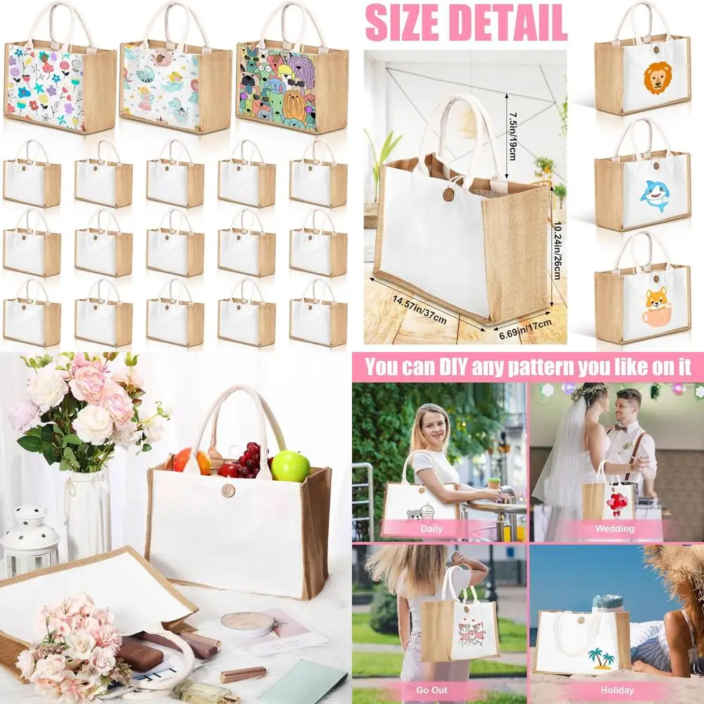 

Набор из 18 джутовых сумок для сублимации - пляжные сумки из мешковины с ручками, многоразовые холщовые сумки для подарков или для подружек невесты