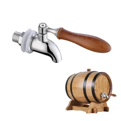 Wood Handle Wine Barrel Faucet Tap Stainless Steel Juice Beer Barrel Beverage Dispenser Water Holder Valve Glass Drum Bibcock