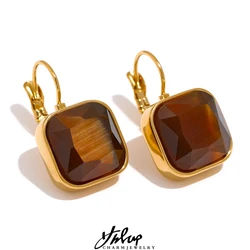 Yhpup-pendientes de gancho francés de piedra de ópalo cuadrado, delicado y colorido, Vintage, de acero inoxidable, chapado en oro de 18k, joyería resistente al agua