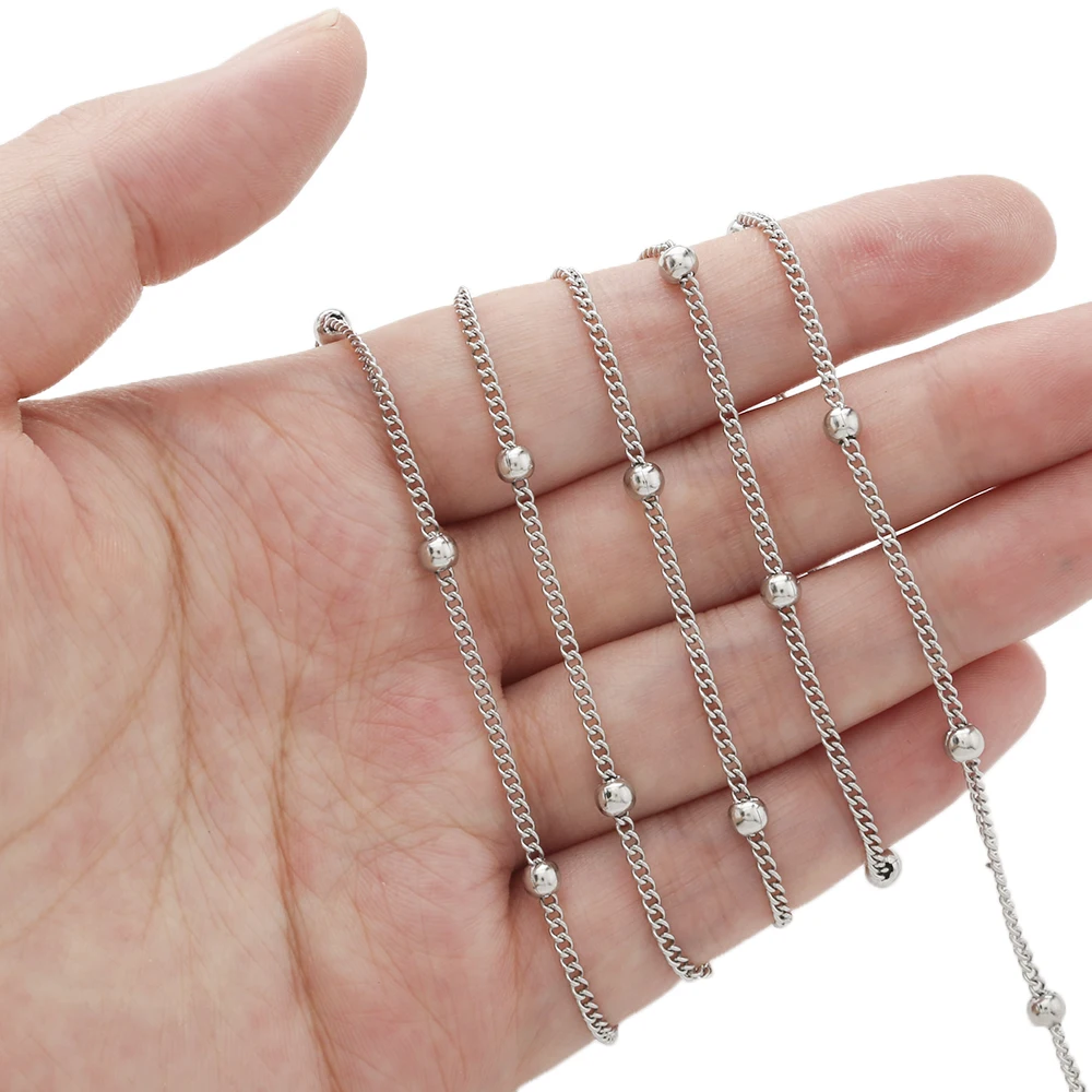 2M Stainless Steel Curb Chain with 2mm Bead Metal Curb Link Chains For Diy Bracelet Jewelry Necklace Making Findings Accessories