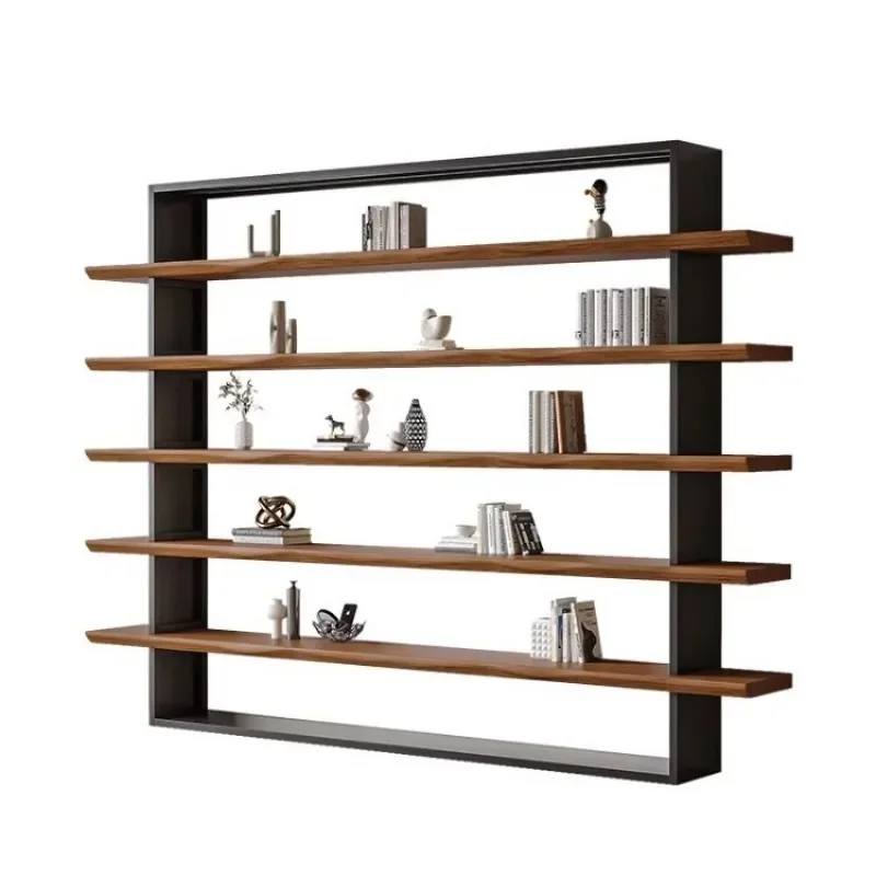 Office: solid wood wall-walled shelf, study, living room, multi-storey display and storage shelf, wrought iron floor-to-ceiling