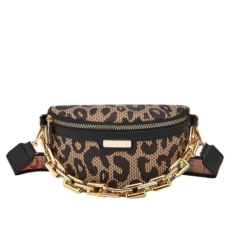 Simple chest bag, leopard hoop print, crossbody belt bag, metal chain shoulder bag women handbags ladies hand bags crossbody bag