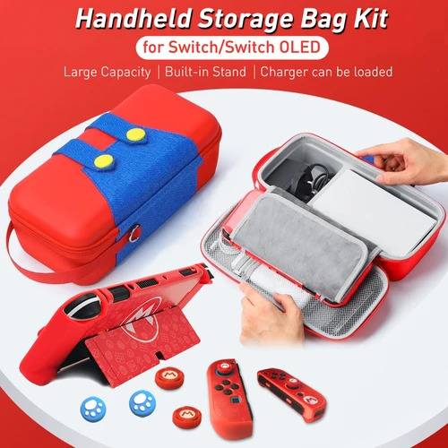 Bolsa de almacenamiento portátil para Nintendo Switch, estuche rígido de transporte de gran capacidad, soporte incorporado para accesorios de juego OLED NS Switch