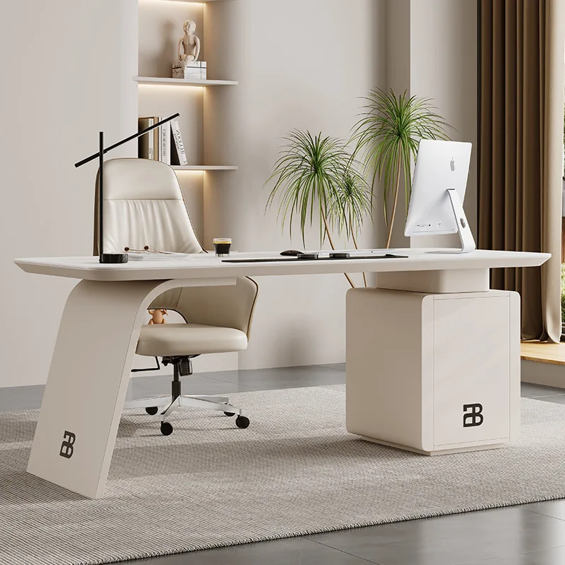 

Cream wind rock board desk light luxury household high-end computer desk