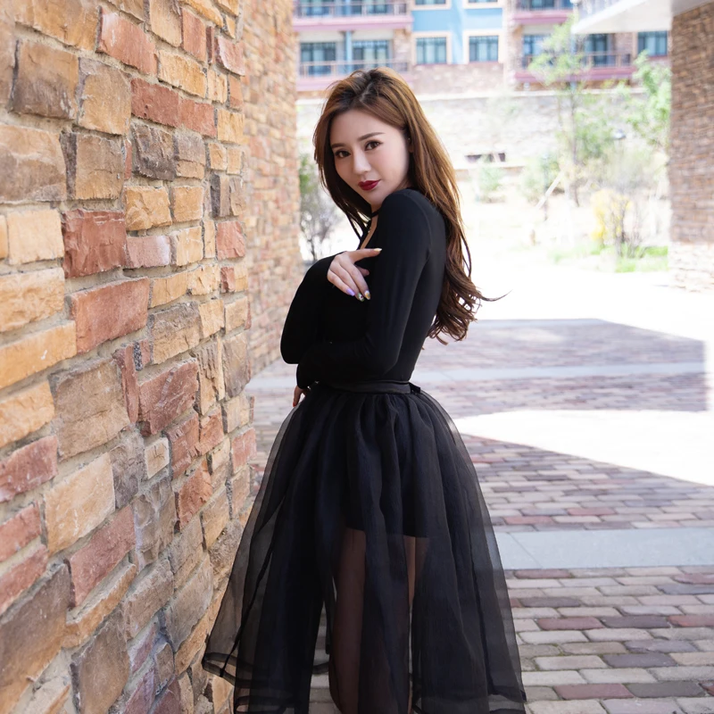

Sexy Transparent Bla Tulle Skirt Dr Women's Summer High Waist Puffy Bubble Skirt Large Swing Skirt Commute Retro Sle