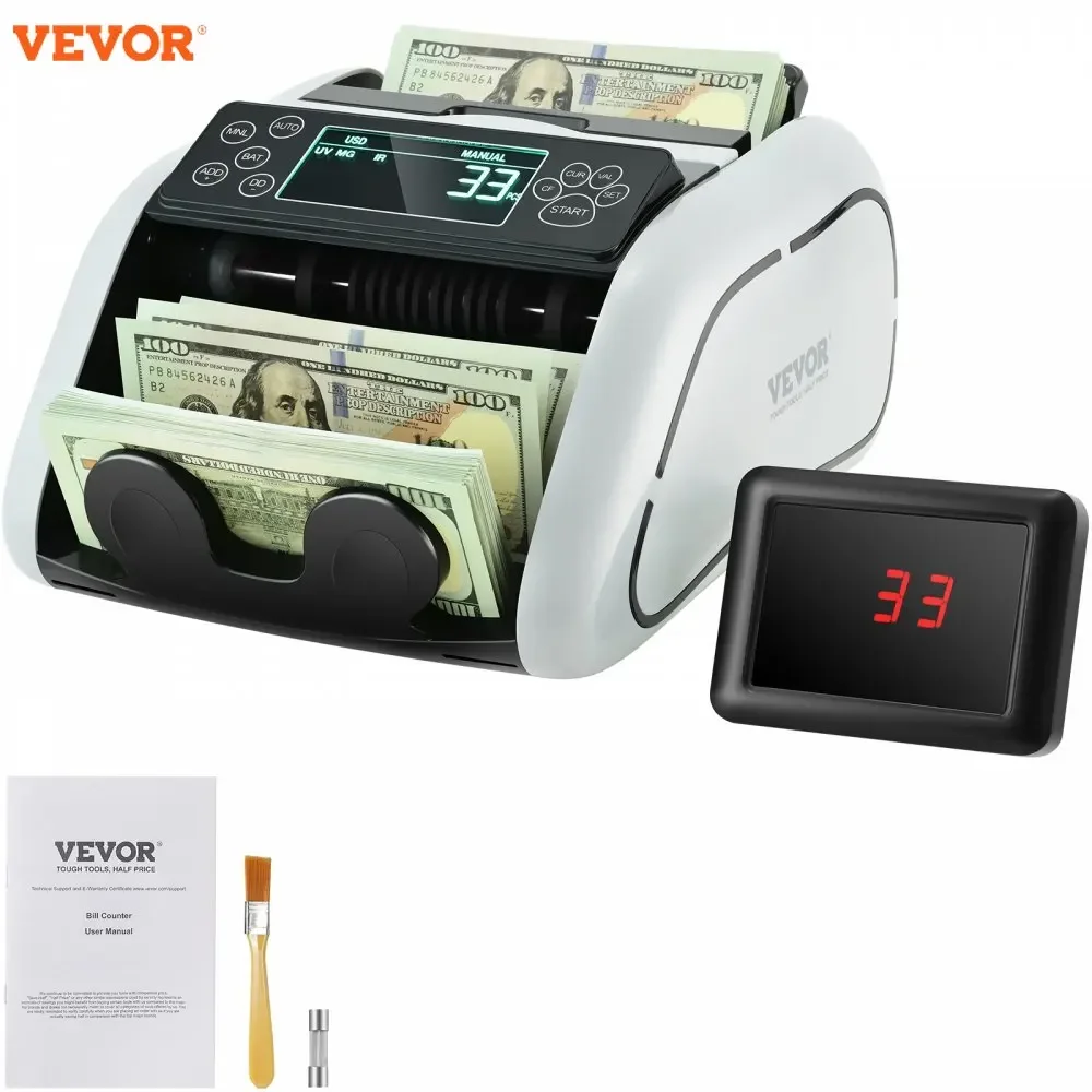 VEVOR 1000 Pcs/Min Money Counter Business Cash Register Bills Counterfeit Bill Detector by UV/MG/IR/DD Function for Bank Store