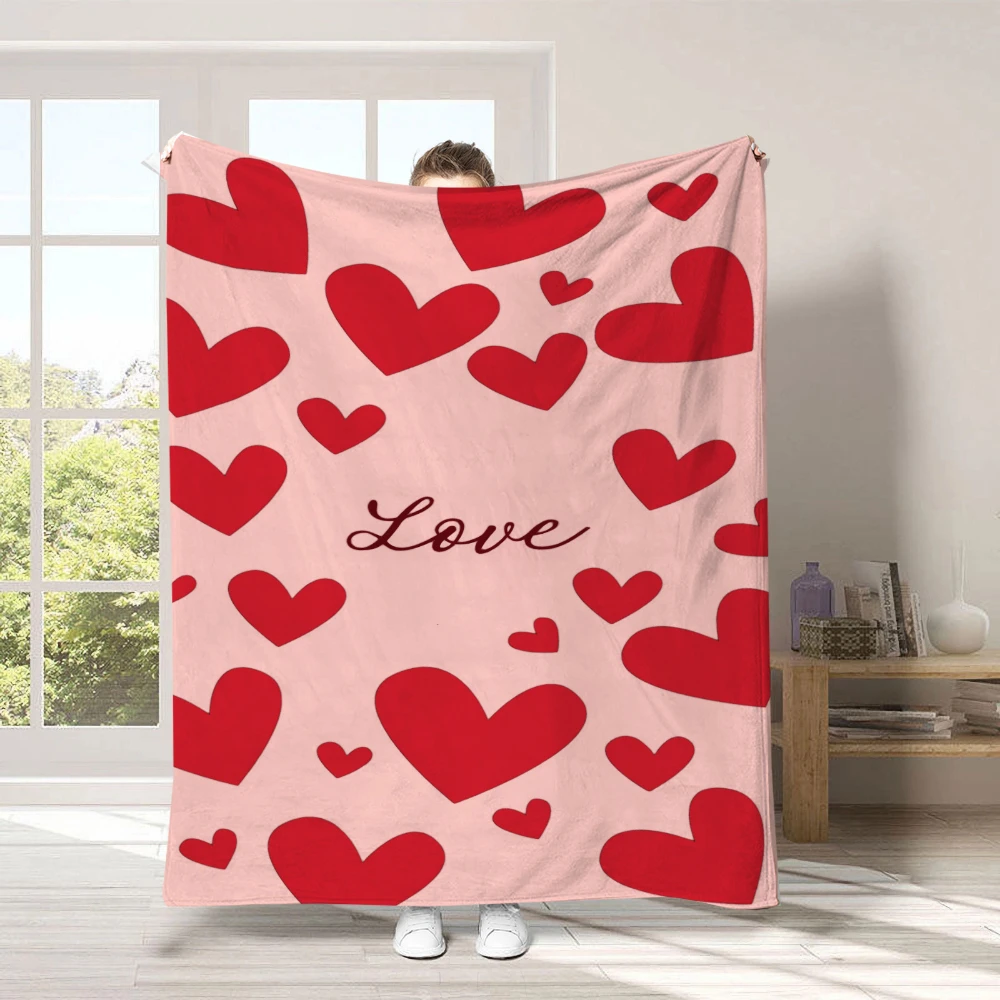 Hot Pink Base Repeated Love Word Throw Blanket,All Indoor Space Daily Relax Birthday Anniversary Sweet Household Gift