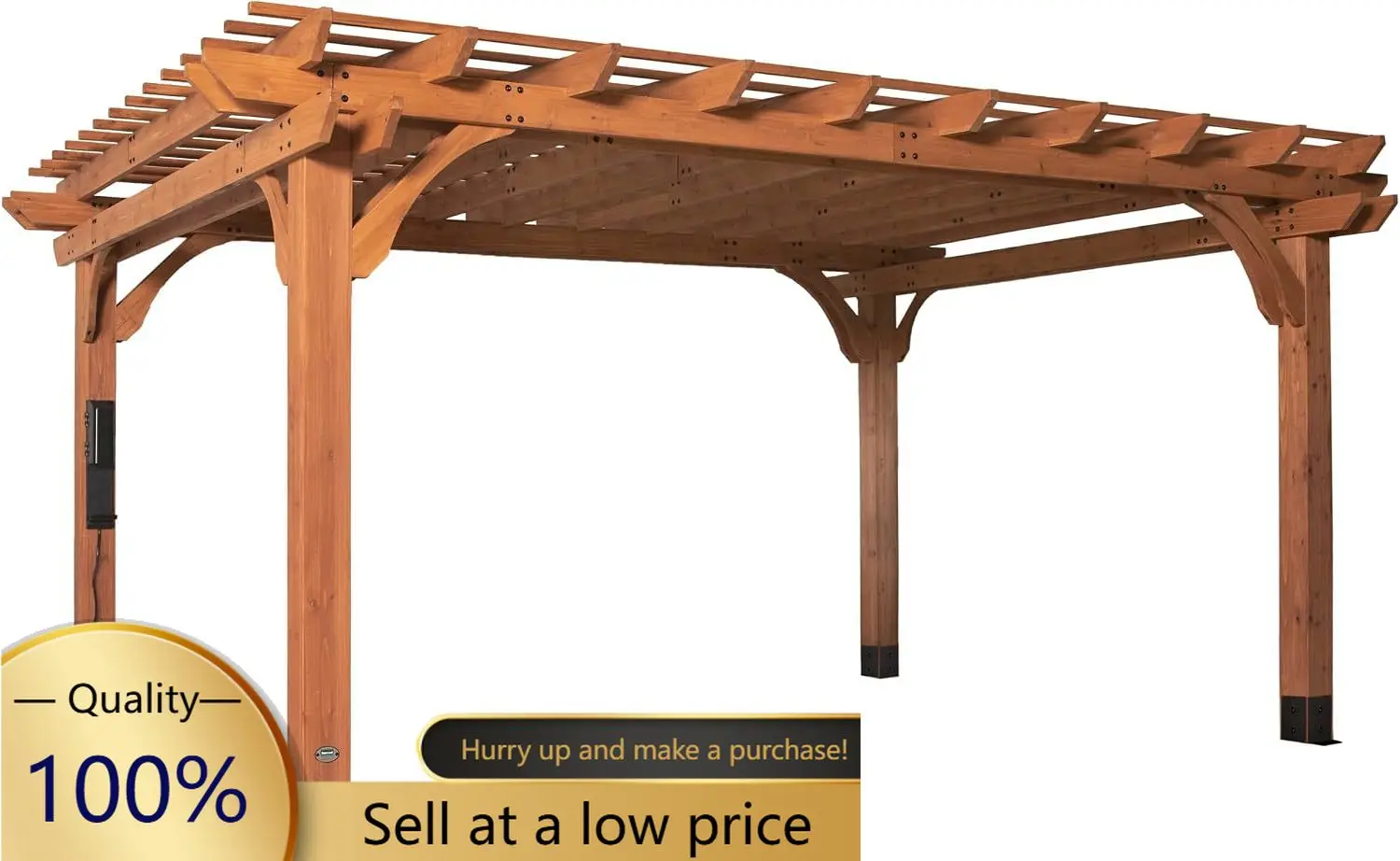 Beaumont 16' x 12' Traditional Cedar Wood Pergola Kit with Trellis Roof, All-Season Durability, High-Wind Rating, PowerPort, Sha